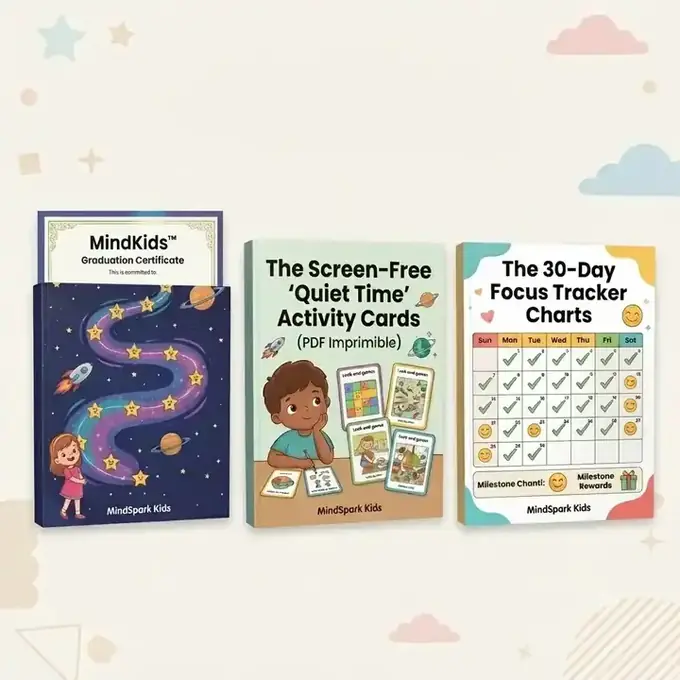 MindKids free bonuses: graduation certificate, quiet time cards and focus tracker
